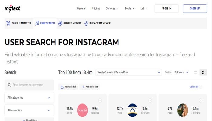 Inflact Instagram Search